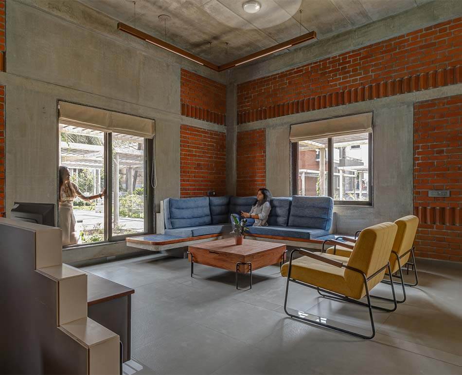 CHITRAKUT Residences / AANGAN Architects - Interior Photography, Living Room, Sofa, Table, Chair, Windows, Beam