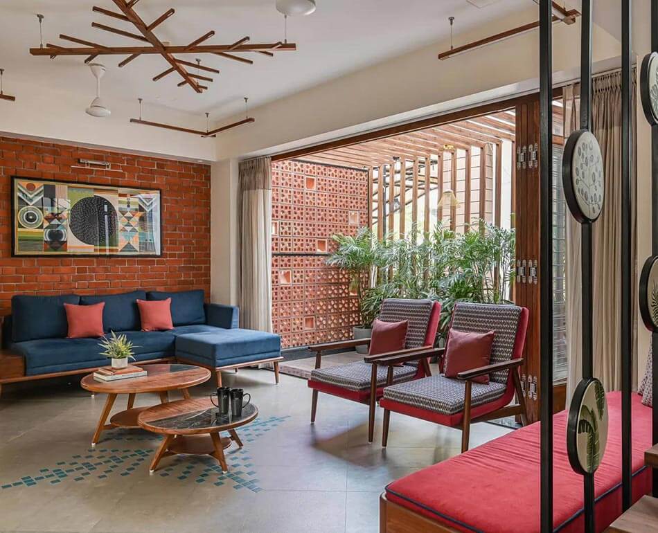 From the flooring to the wall art and the decor the home celebrates the beauty of Indian patterns.